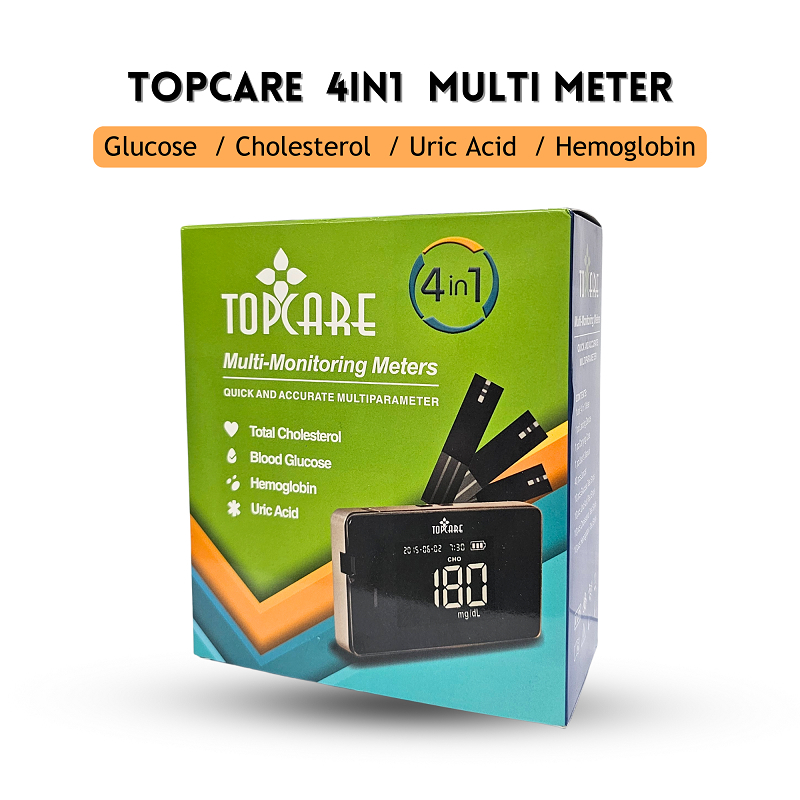 TOPCARE Glucometer 4 in 1 Multimeter ( Cholesterol Uric Hemoglobin ...