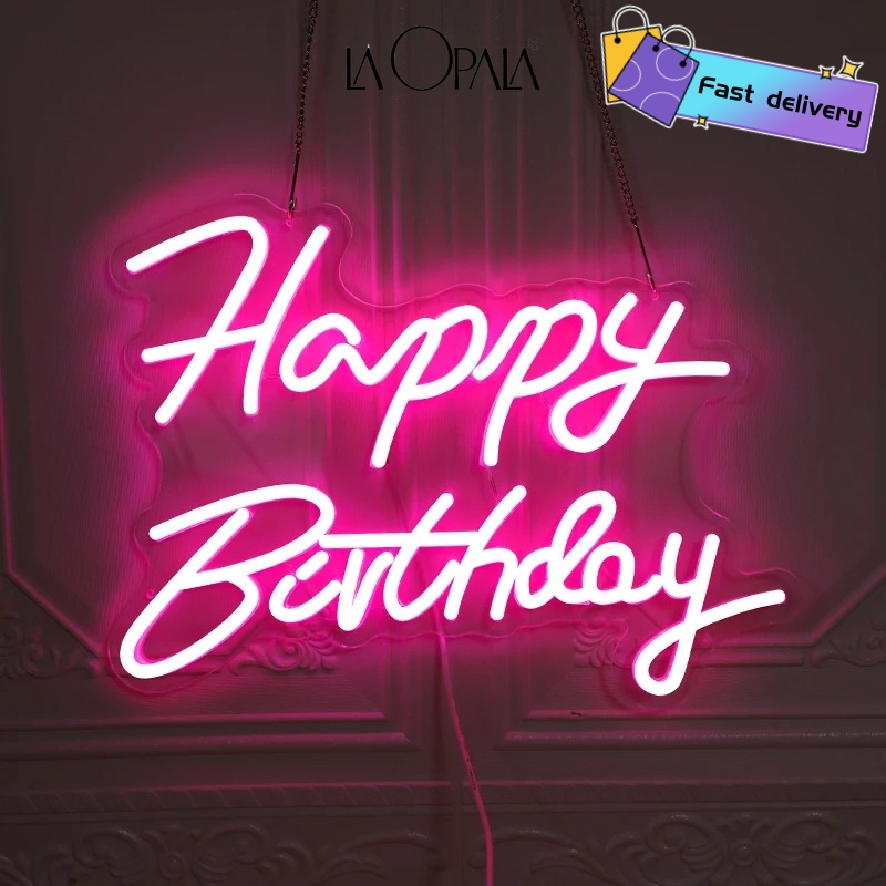 Happy Birthday LED Sign Brightness Adjustable Oh Baby Neon Sign Wall ...