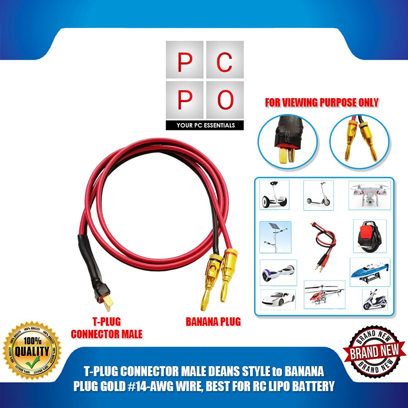PC PO T-PLUG CONNECTOR MALE DEANS STYLE to BANANA PLUG GOLD #14-AWG ...