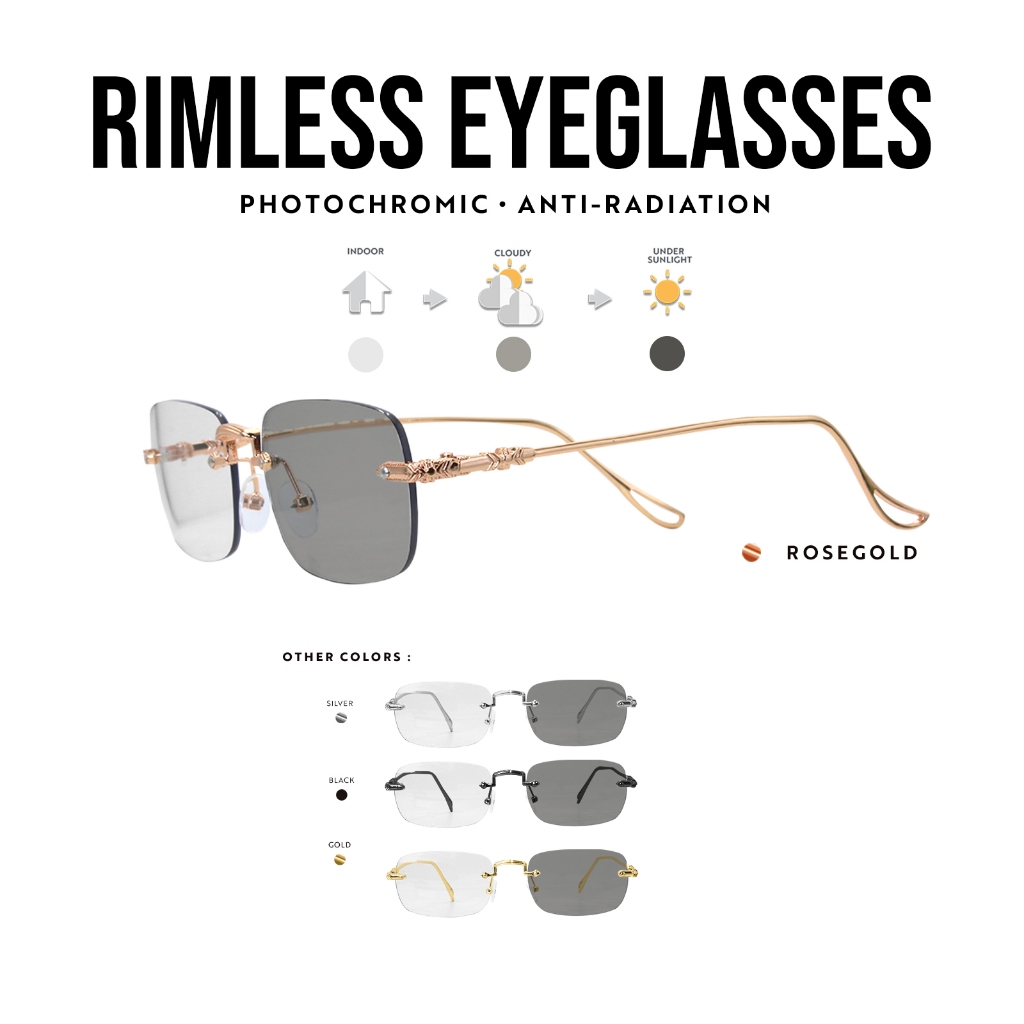 Kawayi Photochromic Rimless Style Anti-radiation Glasses for Men Women ...