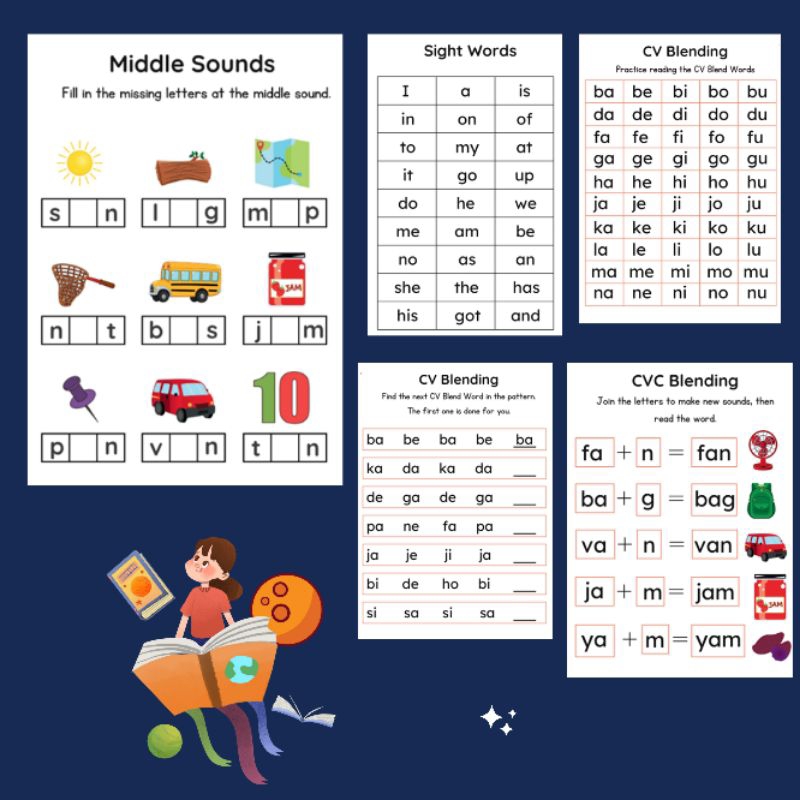 Reading Workbook for Beginners - CVC, Short and Long Vowel Sounds ...