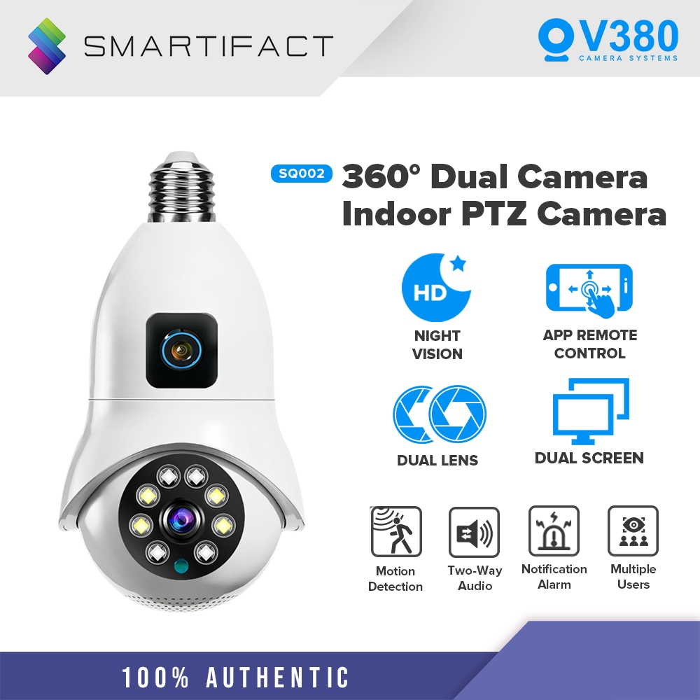 V380 SQ005 2MP Dual Lens Bulb CCTV Camera PTZ Monitoring With Human ...