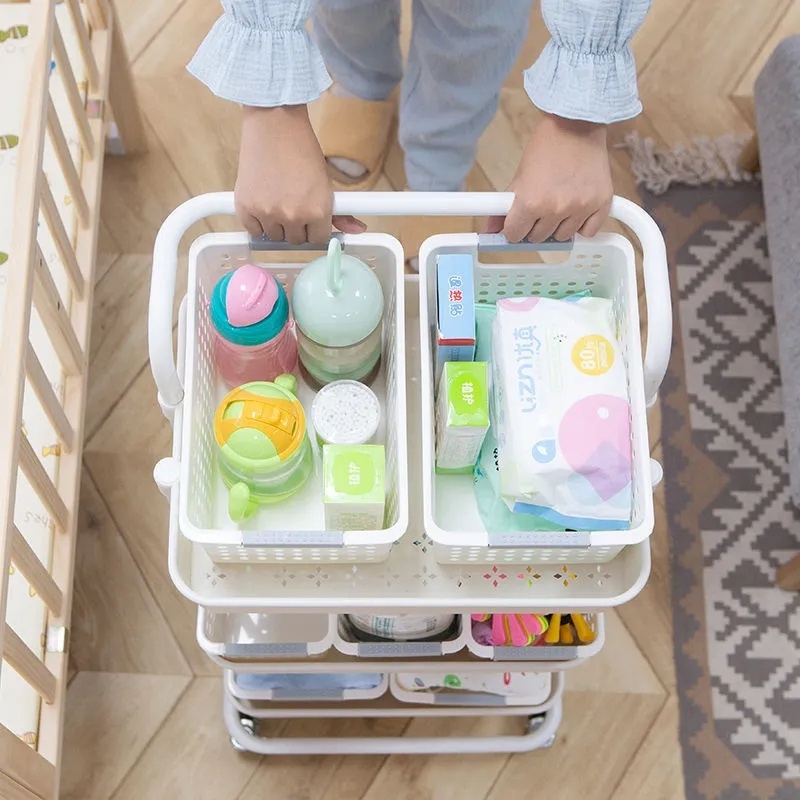 3 Tier Multi-functional Plastic Tray Trolley Rack with Handle Storage ...