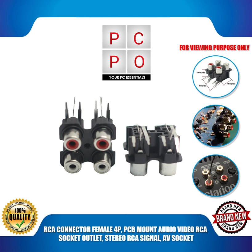 PC PO RCA CONNECTOR FEMALE 4P, PCB MOUNT AUDIO VIDEO RCA SOCKET OUTLET ...