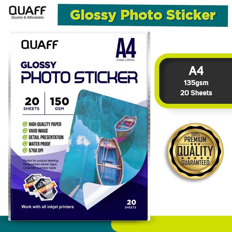 QUAFF Glossy Photo Sticker 150gsm A4 20sheets | Shopee Philippines