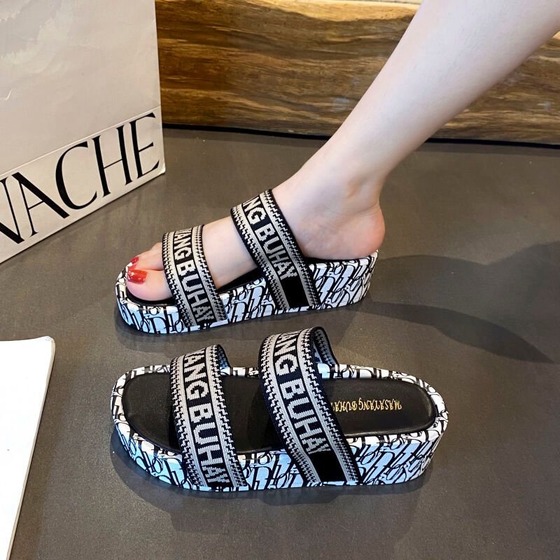 New style sandal sliper printed wedges sandals high quality two strap ...