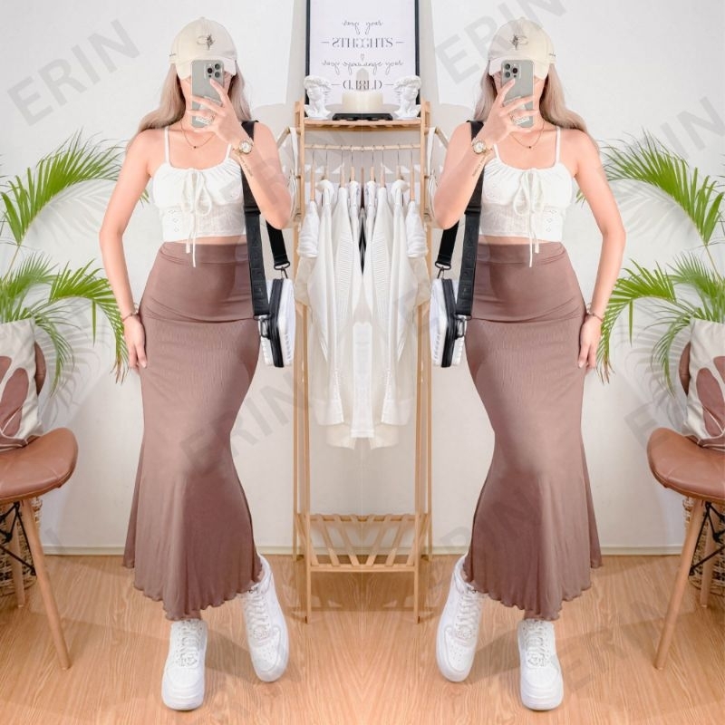 ERIN ARIEL Mermaid Skirt Knitted Fabric Long Skirt Lettuce Hem Elegant for Women Shopee Philippines