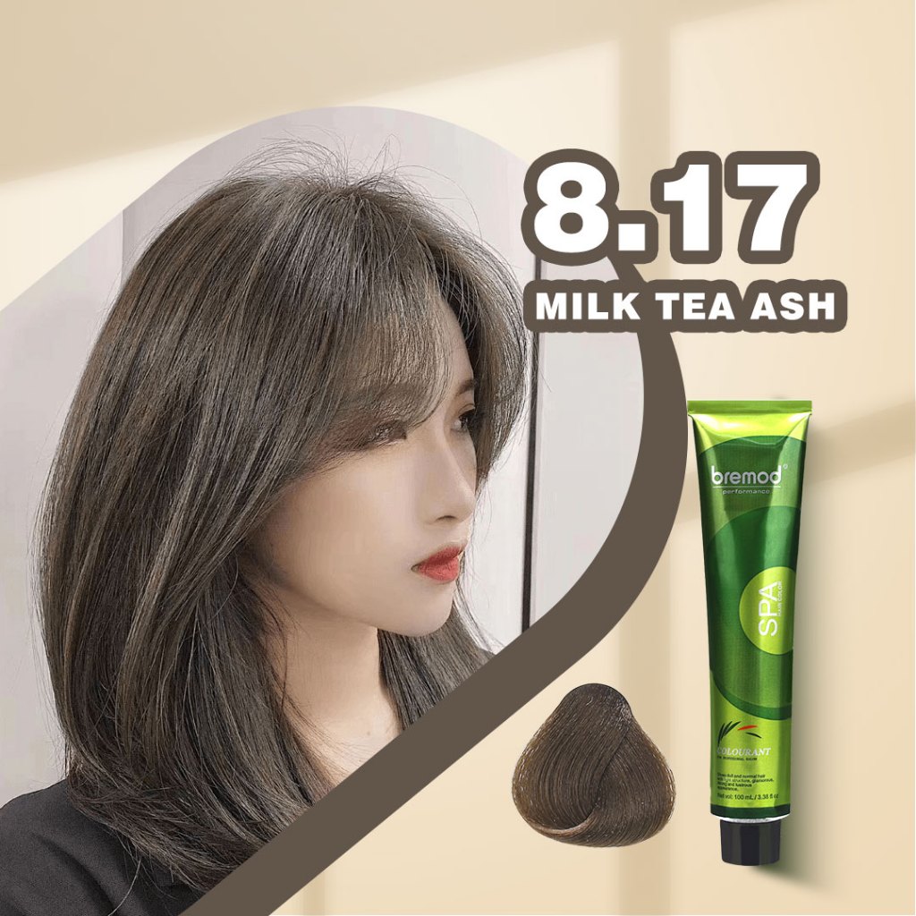 Bremod Hair Color 8.17 Milk Tea Ash Hair Dye Cream 100ml & Oxidizer ...