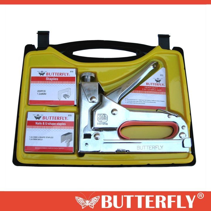 BUTTERFLY Heavy Duty 3 in 1 Staple Gun Tacker/Electric Glue Gun 10w ...