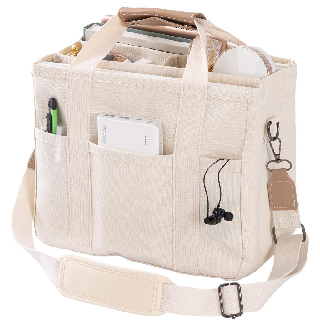 Canvas Tote Bag Multi Pockets Crossbody Tote Bag Women Trendy Shoulder