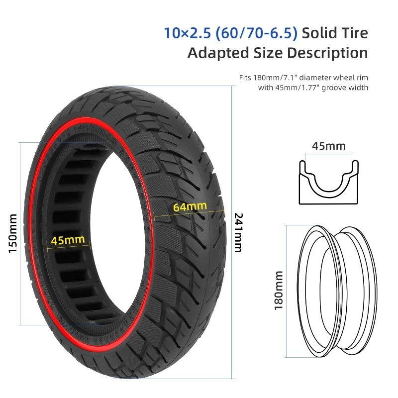 Pneumatico Gomma Solida 10 Pollici Per Scooter Elettrico Xiaomi 4 / 4 Pro