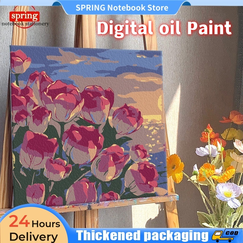 Digital Oil Paint By Numbers DIY 20x20cm Canvas Frame Number Fill Color ...