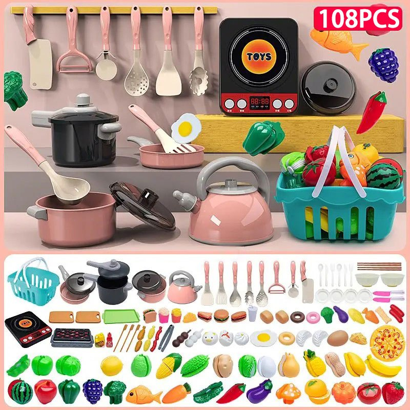 27/59PCS Pink Kitchen Toys for Girls Plastic Cooking Set