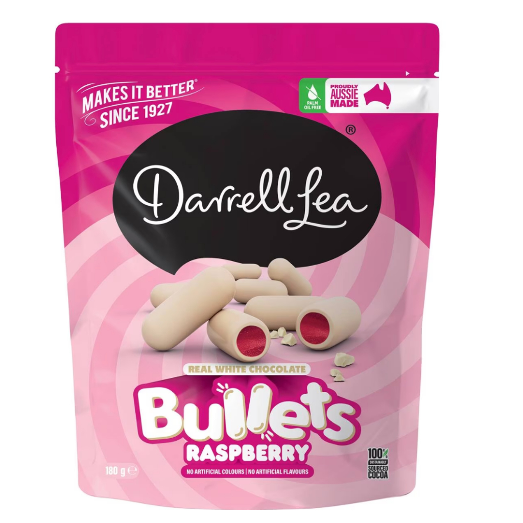 Darrell Lea White Chocolate Raspberry Bullets Share Bag 180g (expiry ...