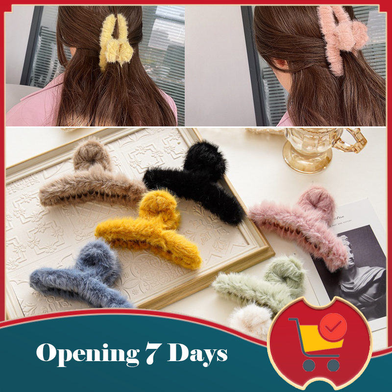 Korean Soft Furry Hair Claws Faux Fur Hair Clip Big Clamps Sweet Plush ...