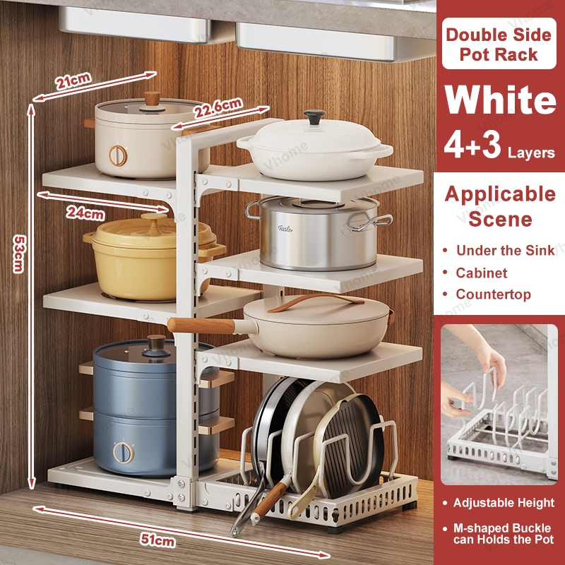 Vhome Kitchen Rack Kitchen Pan Organizer Pot Rack Adjustable Countertop ...