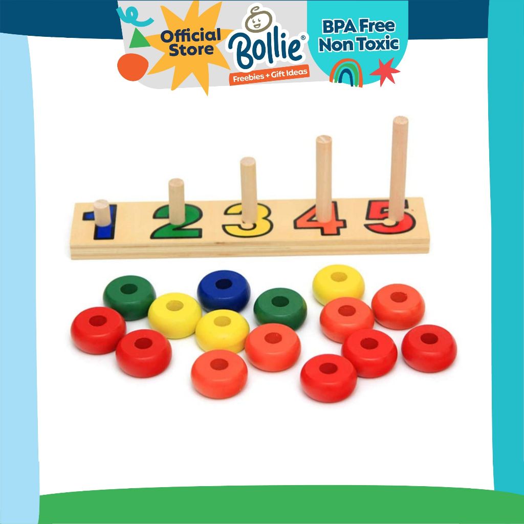Bollie Baby Numbers 1-5 Wooden Counting Rings Toy (Montessori Material ...