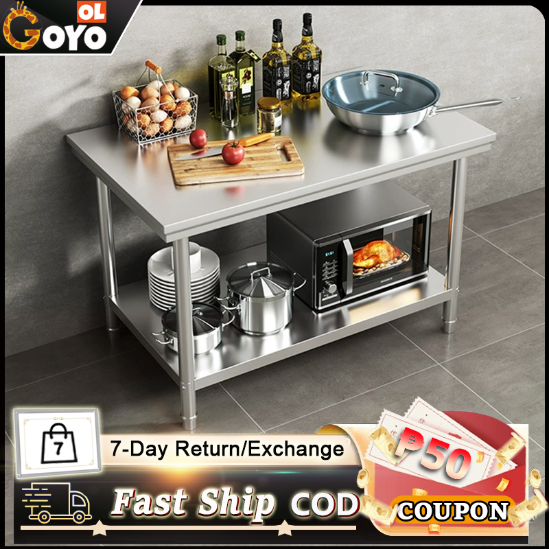Modern home kitchen workbench | two layers 120*60*80| silver stainless ...