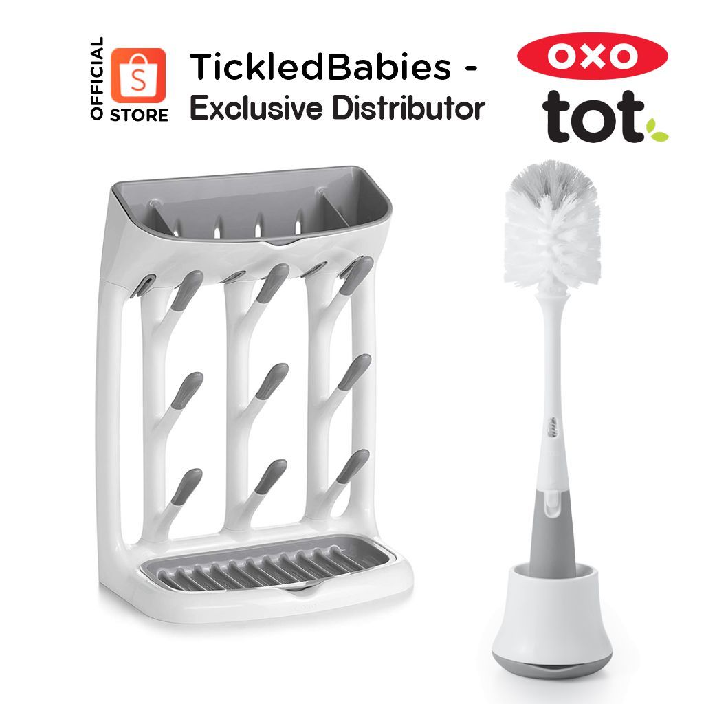 OXO Tot Cleaning Solutions Set (Space Saving Drying Rack + Bottle Brush ...