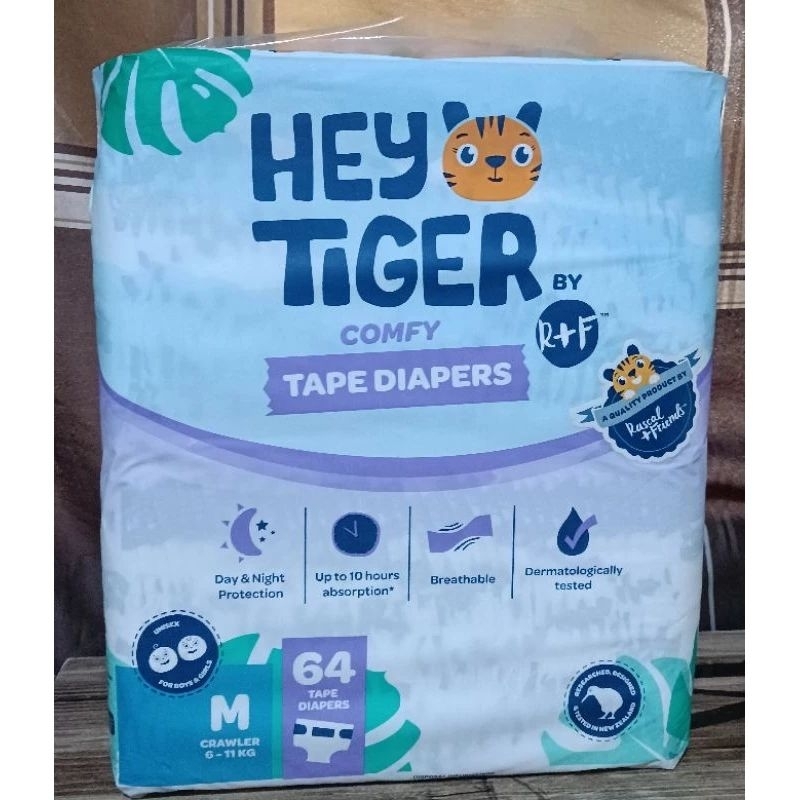 HEY TIGER by R+F Comfy Tape Diapers Medium 64pcs or 60pcs | Shopee ...