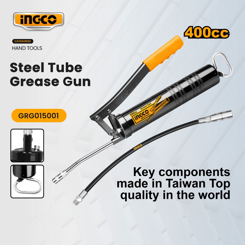 Ingco Steel Tube Grease Gun 400CC Aluminum Cast Metallic Bend Spout