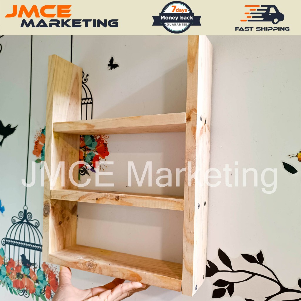 Aesthetic Wooden Spice Rack 3 Layer Real Pinewood Condiments Rack ...