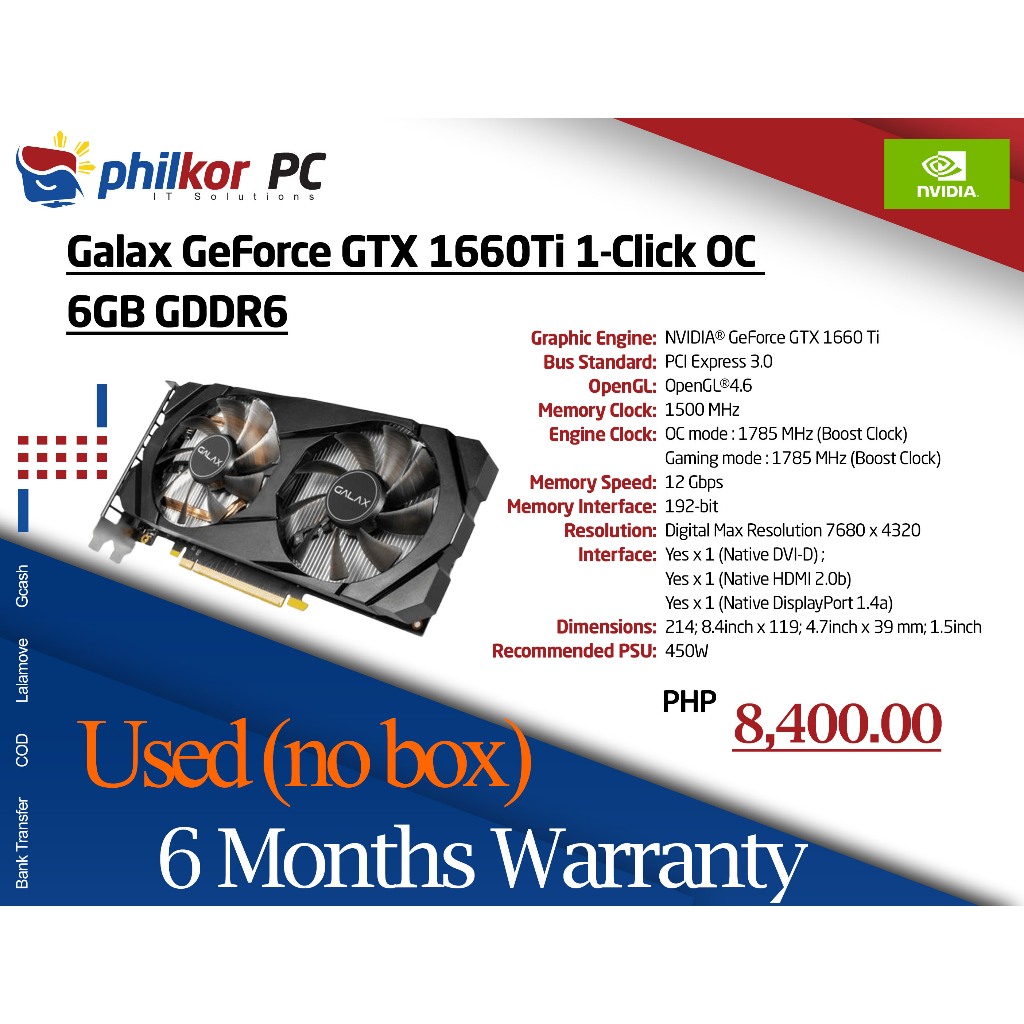 Galax GeForce GTX 1660Ti (used) Graphics card | Shopee Philippines