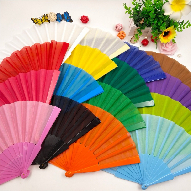 1PCS/23cm single side plastic fan bone solid color cloth fan candy ...