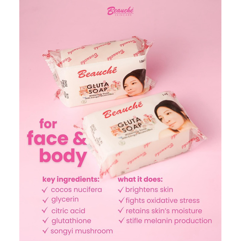 beauche glutathione soap review Gluta | Face & Body Whitening Soap with Mushroom | Pure Ingredients for Refreshing, Healthy & Glowing Skin, 90 gm Beauche Gluta Soap 150mg