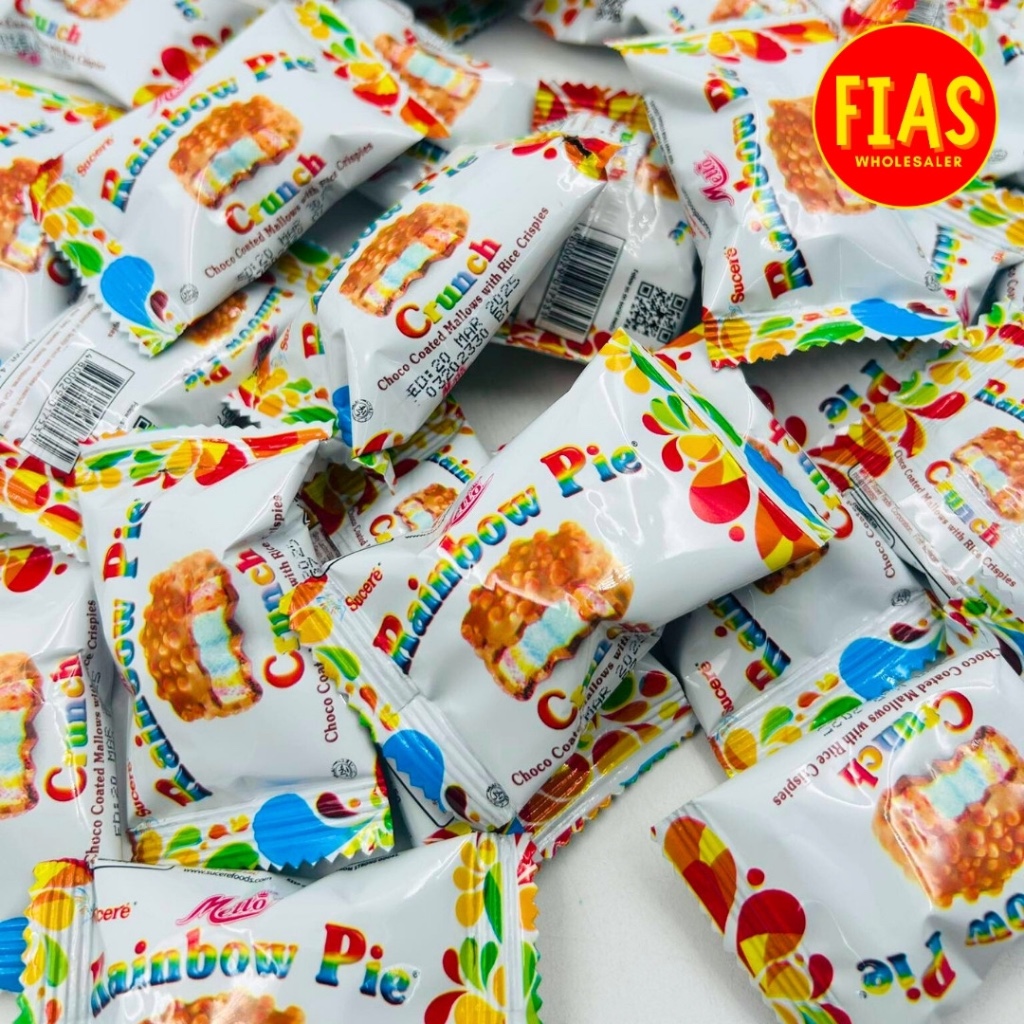 24 pcs Rainbow Pie Crunch Choco Coated Mallows with Rice Crisp | Shopee ...