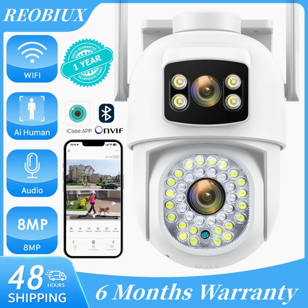 ICSEE 4K 8MP CCTV Camera Wireless Outdoor Two Lens WIFI IP Camera Color ...