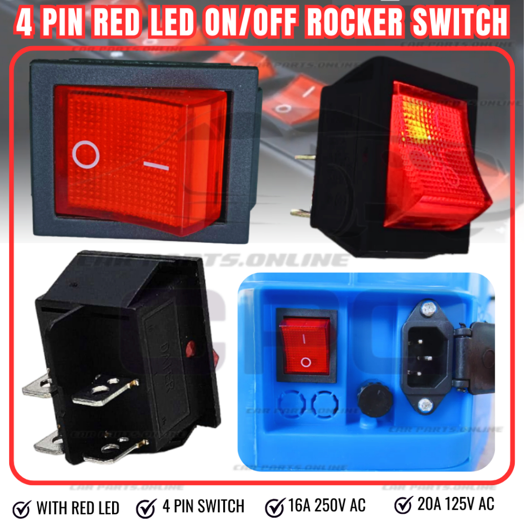 CPO (7439) 4Pin On/Off DPST Boat Rocker Switch Big With Led Light 16A ...