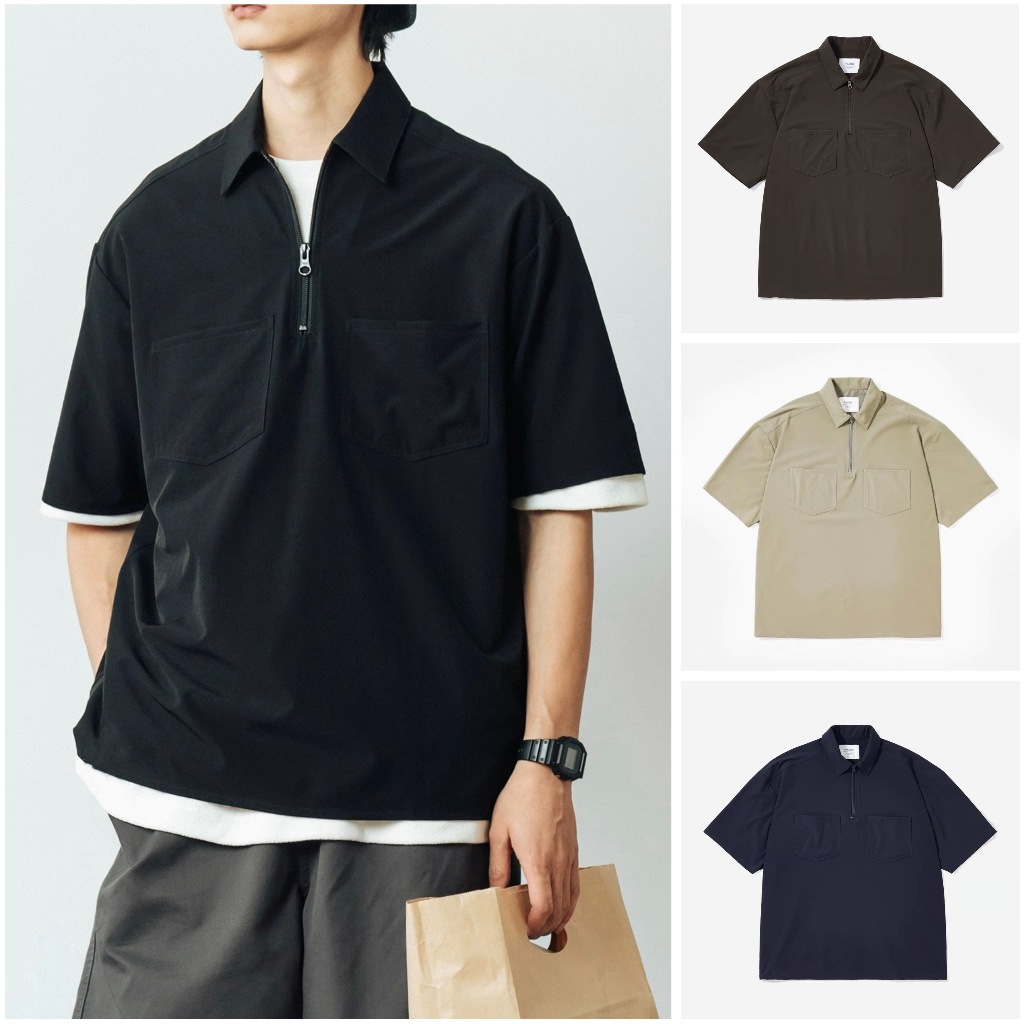 HUILISHI Korean Style Polo Shirt for Men Short Sleeve Zipper Closure ...