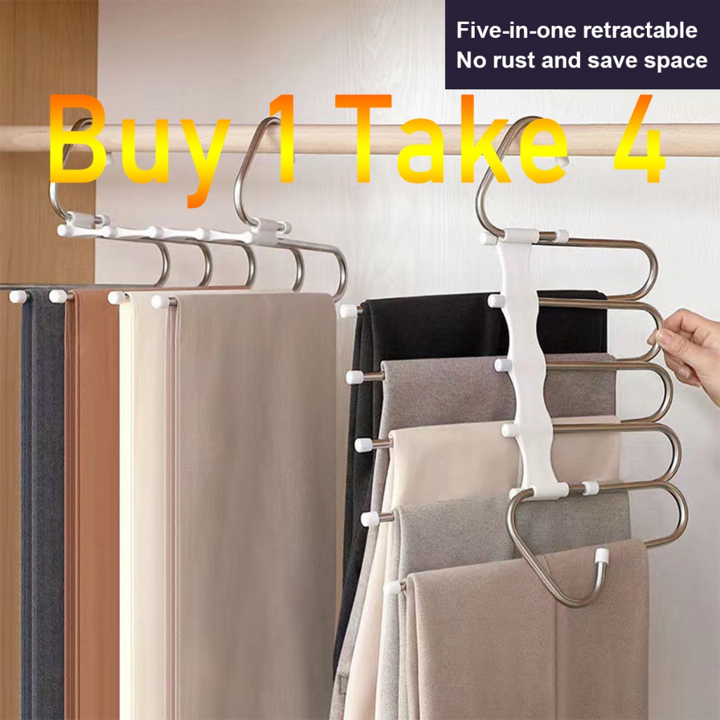 5 Layer Clothes Hanger Organizer Folding Storage Pants Rack Hanger ...