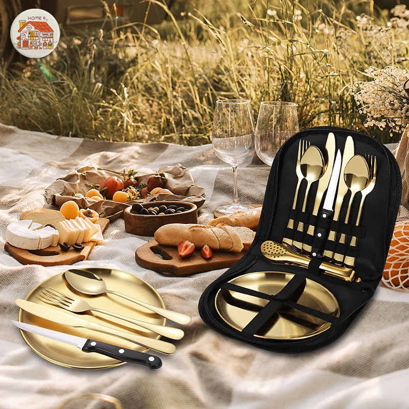 Portable Camping Picnic Cutlery Set With Plate Bottle Opener Dinnerware ...