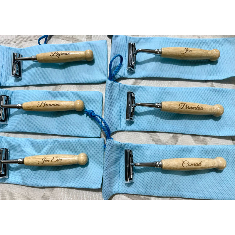 Personalized Shaver Bamboo Razor FREE NAME ENGRAVE Refillable for Men ...