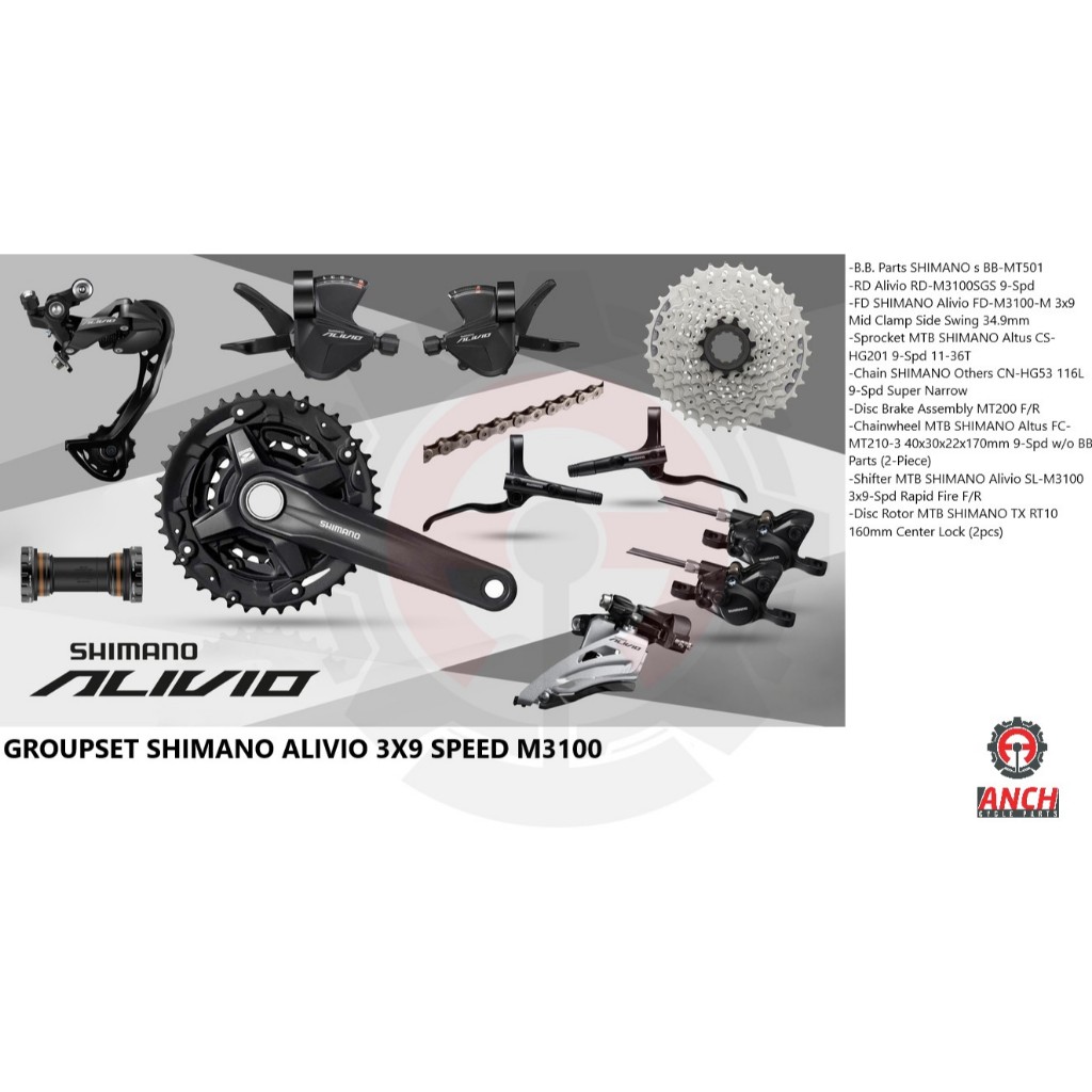 Groupset Alivio Shimano M3100 9spd 3 x 9 speed with hydraulic brakes Mt200 Shopee Philippines