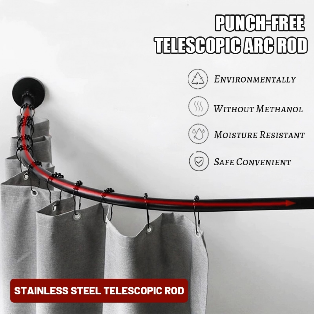 Curved Shower Curtain Rod Non Punching Stainless Steel Scalable ...