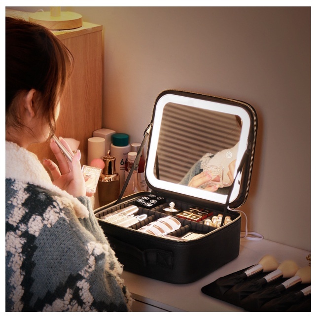 Portable Makeup Bag with Adjustable LED Mirror and Durable Design ...
