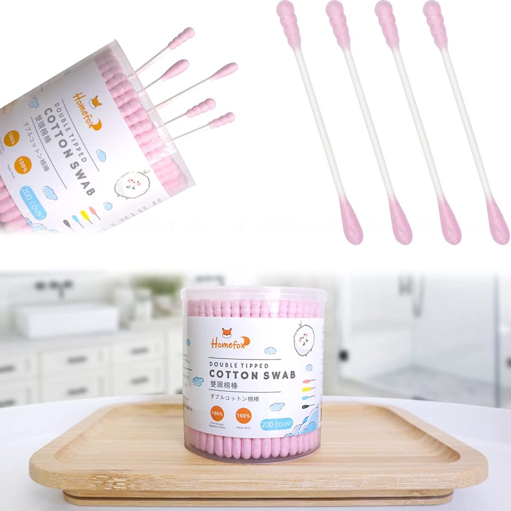 Pink Cotton Swabs Spiral - 200 Count Organic Cotton Buds Double Side ...
