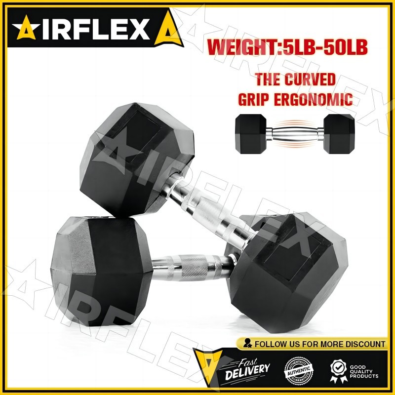 Rubberized Hex Dumbbell 5LBS - 20LBS Hexagon Dumbbells With Metal ...