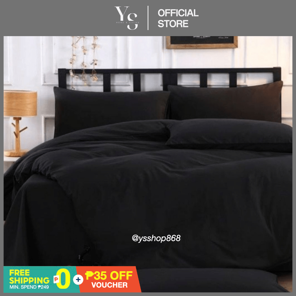 3in1 Plain Black Quality Fitted Bedsheet Set (size: Single, Double 