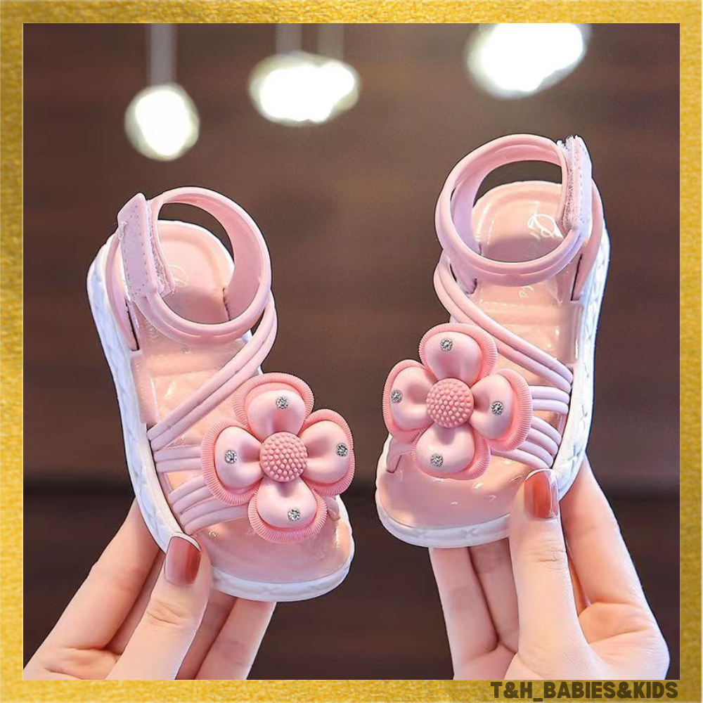 TH Baby Kids Fashion Girls Indoor Sandals Classy Flower Bow Soft Rubber ...