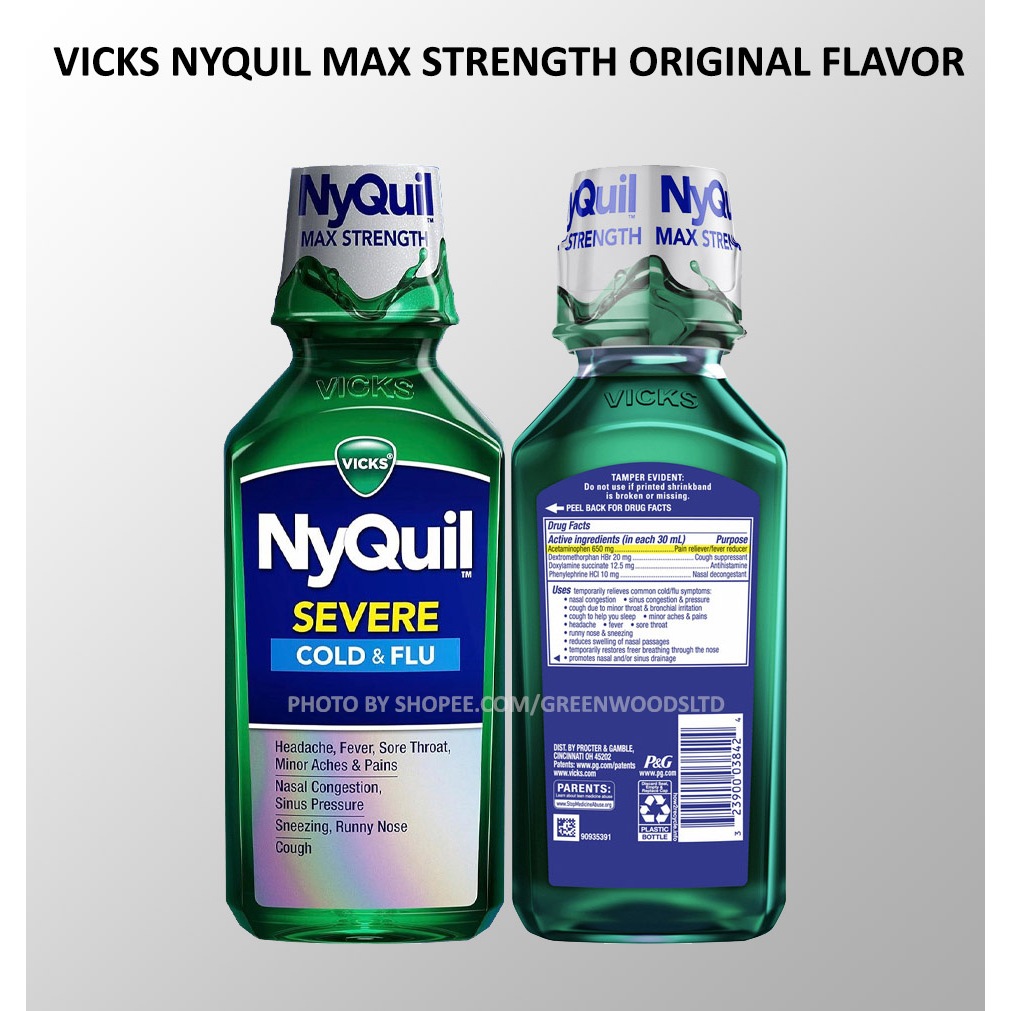 Vicks Nyquil Severe Cold & Flu 12oz Orginal Flavor (Dark Green ...