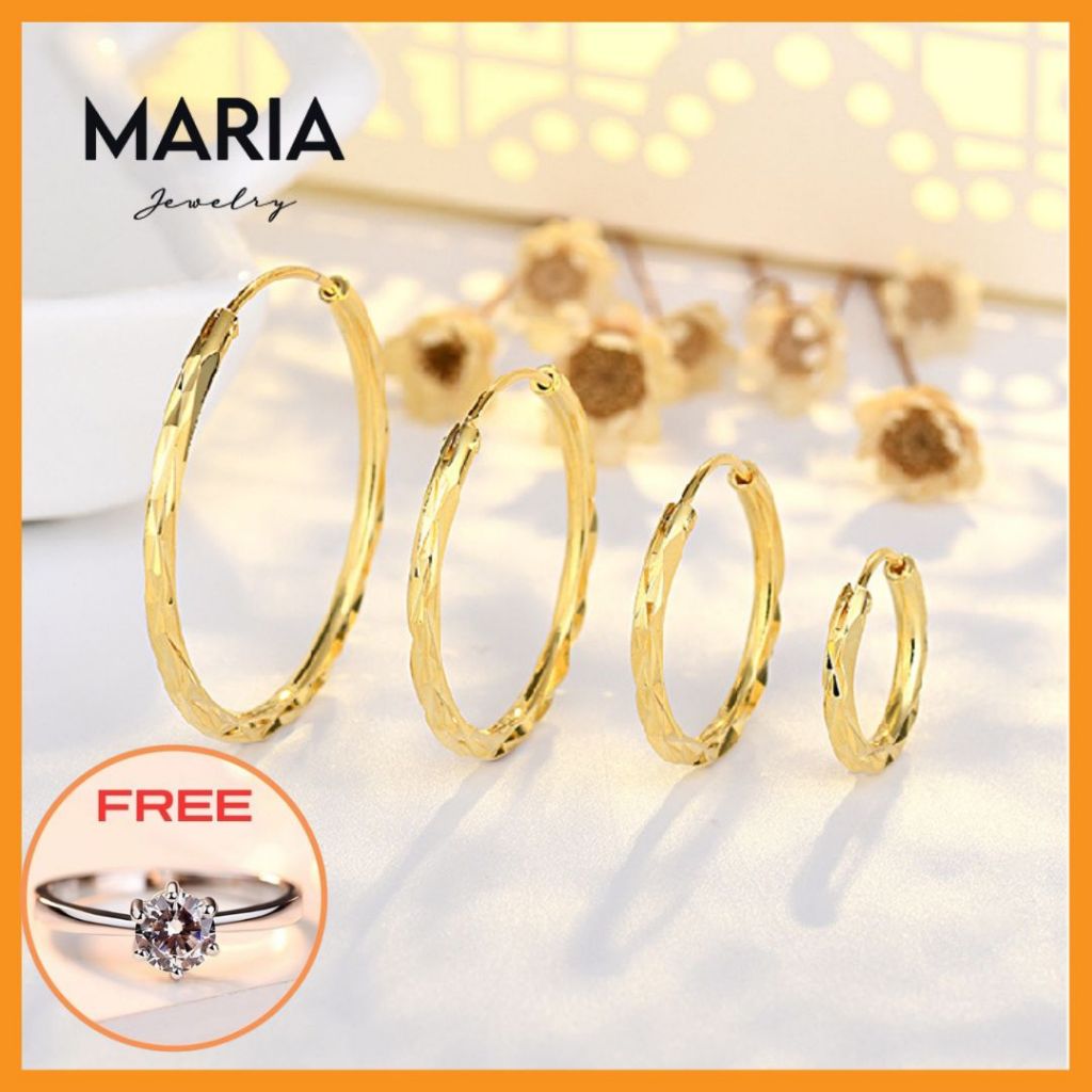 18k gold Plated Brass diacut loop earrings diff. sizes (Non tarnish ...