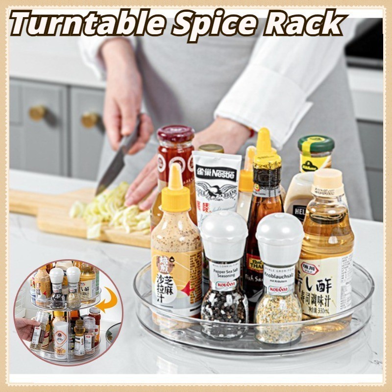 1/2/3 Tier Turntable Spice Rack 360° Rotating Condiments Storage Tray ...
