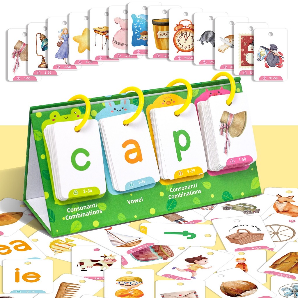 Vowel Combinations Phonics Flashcards Double Side CVC Words Educational ...