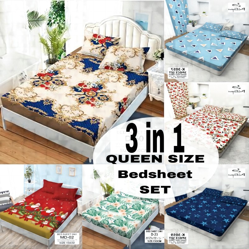 New!! 3in1 Garterized Bedsheets Semi Cotton (2pcs pillow case+