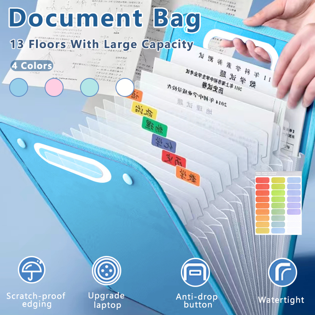 Expanding File Folder A4-Paper Folder 13 Pockets Portable Discipline ...