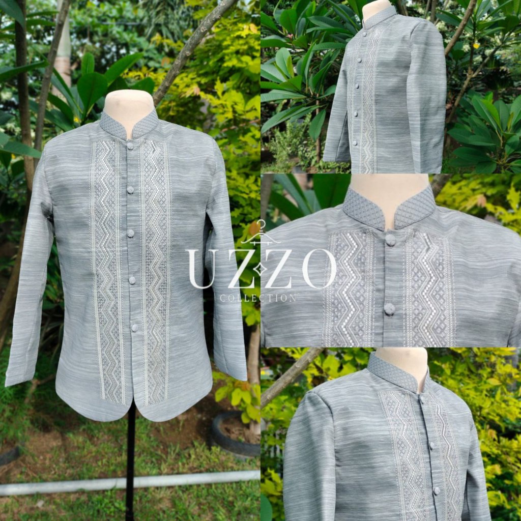 UZZO II Coat Barong for Men Grey Color with Computerized Embroidery ...